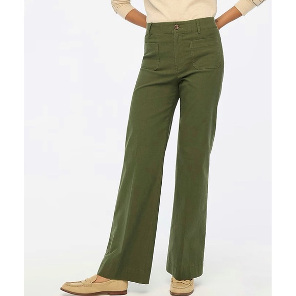 J. Crew Lizzie high-rise wide-leg pant Distressed Fatigue Green T32 BW804 - Picture 1 of 11
